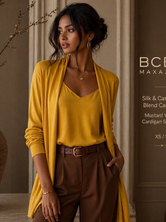 BCBGMAXAZRIA Sweaters - BCBG MaxAzria Silk & Cashmere Blend Cardigan Mustard Yellow Cardigan SweaterXS/S